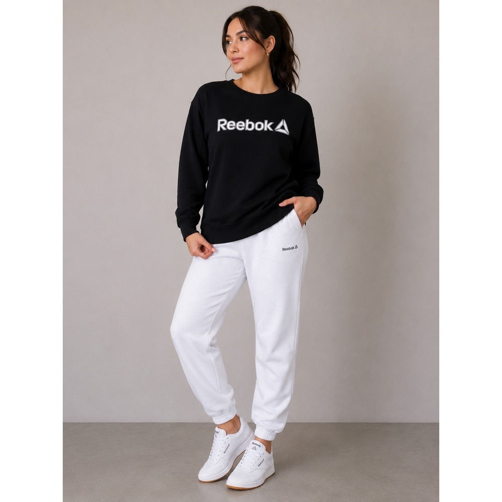 Reebok Crewneck Sweatshirt Black Logo Graphic Side Zip Pullover Fleece Y2K‎